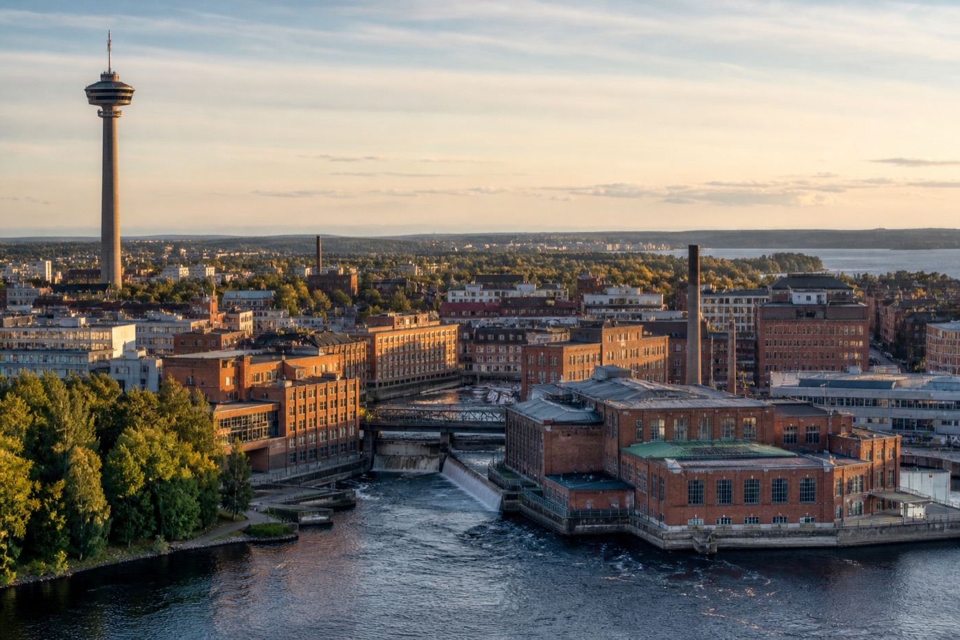 Tampereen Näsinneula ja Tammerkosken kaupunkimaisema